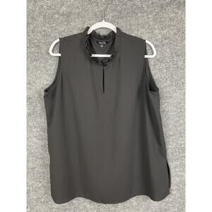 Misook Sleeveless Black Blouse with Ruffle Neck Women's Large